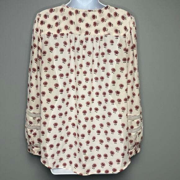 Loft Peasant Ivory Cowgirl Romantic Floral Lace Eyelet Button Up Blouse Sz L - Picture 4 of 7